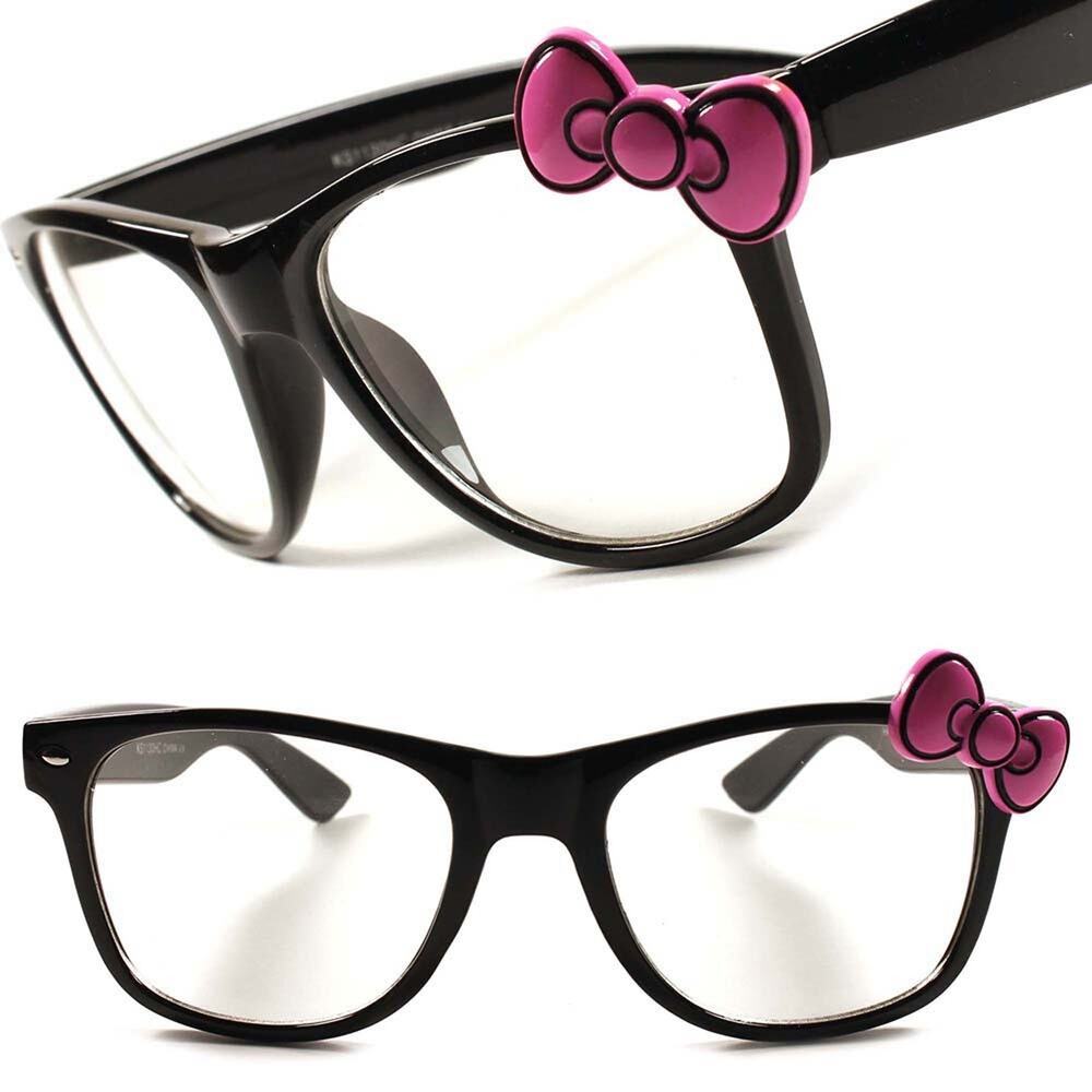 Vintage Retro Womens Cute Pink Bow Tie Clear Lens Eye Glasses Frame Black